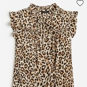 Ruffle tie- neck top in leopard print